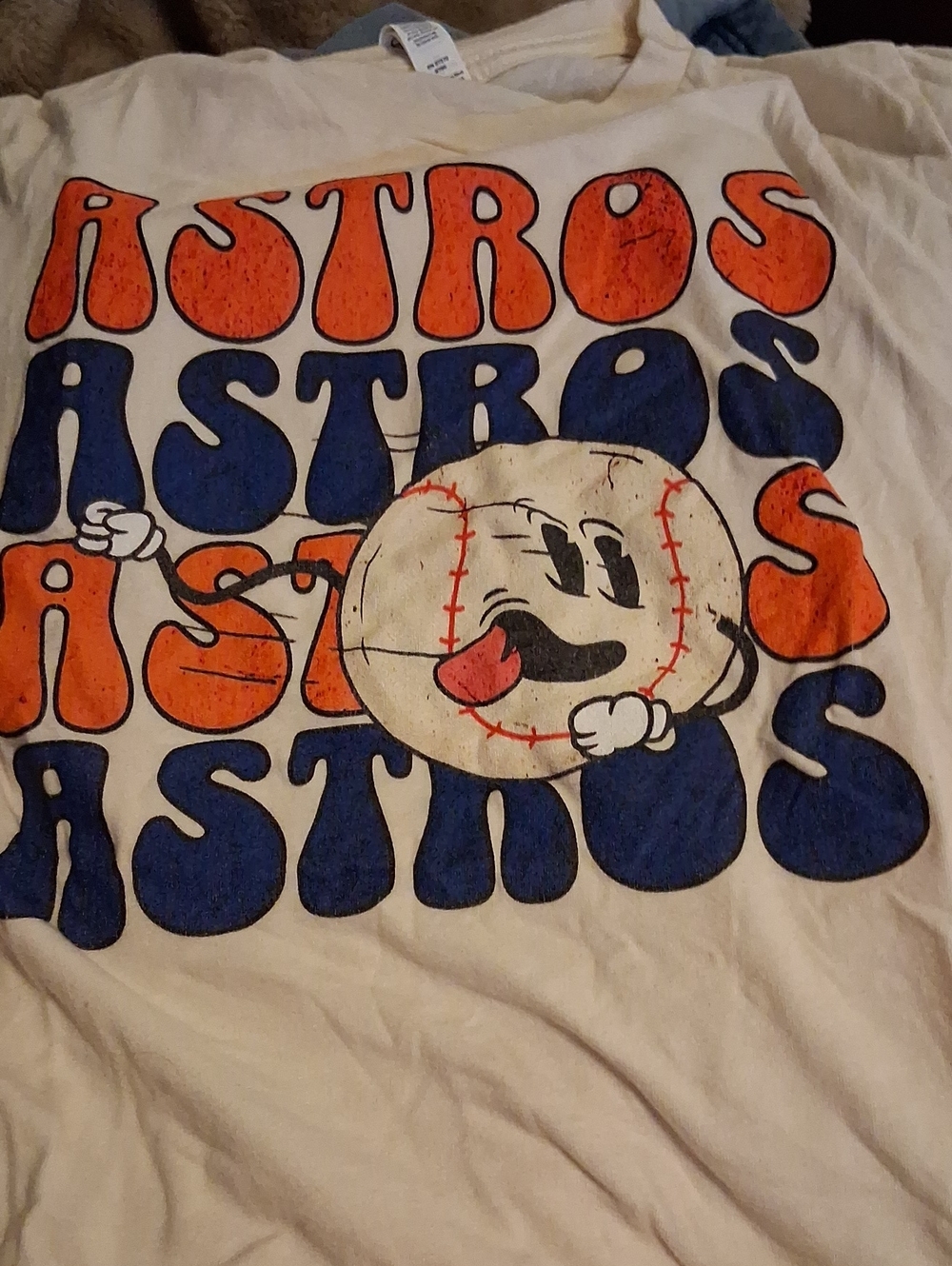 Bella Canvas Cream Tee with Orange and Blue Astros Graphic